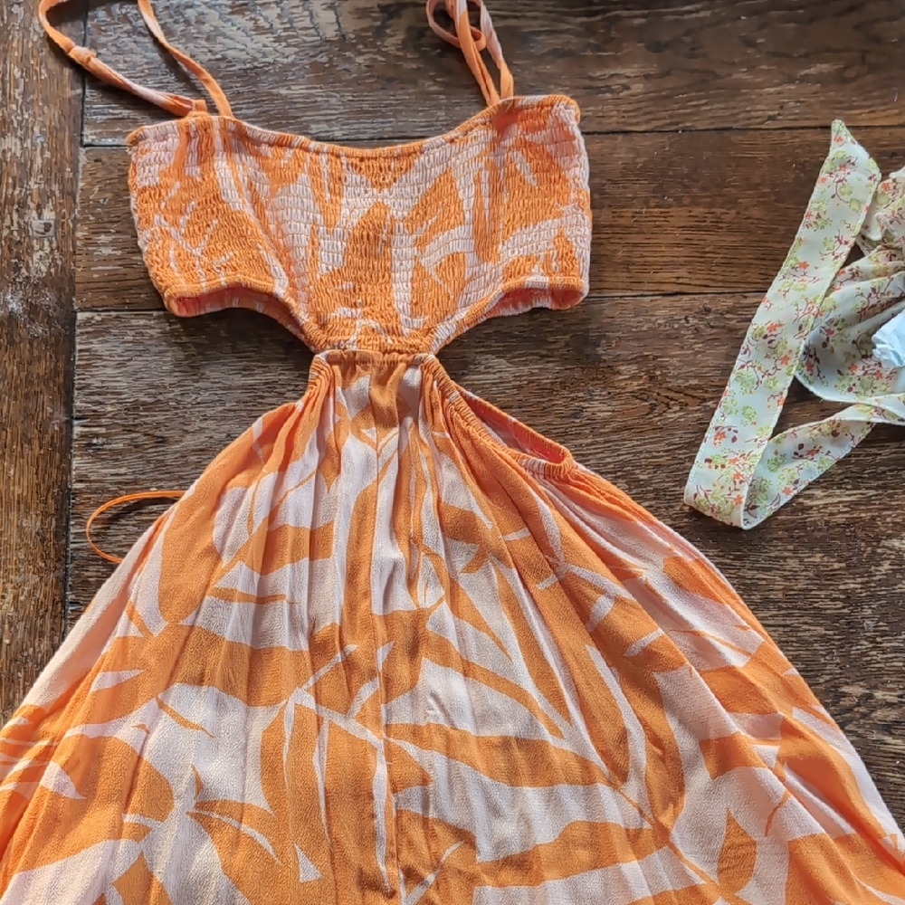 Orange and White Patterned Sundress w/cutout detail